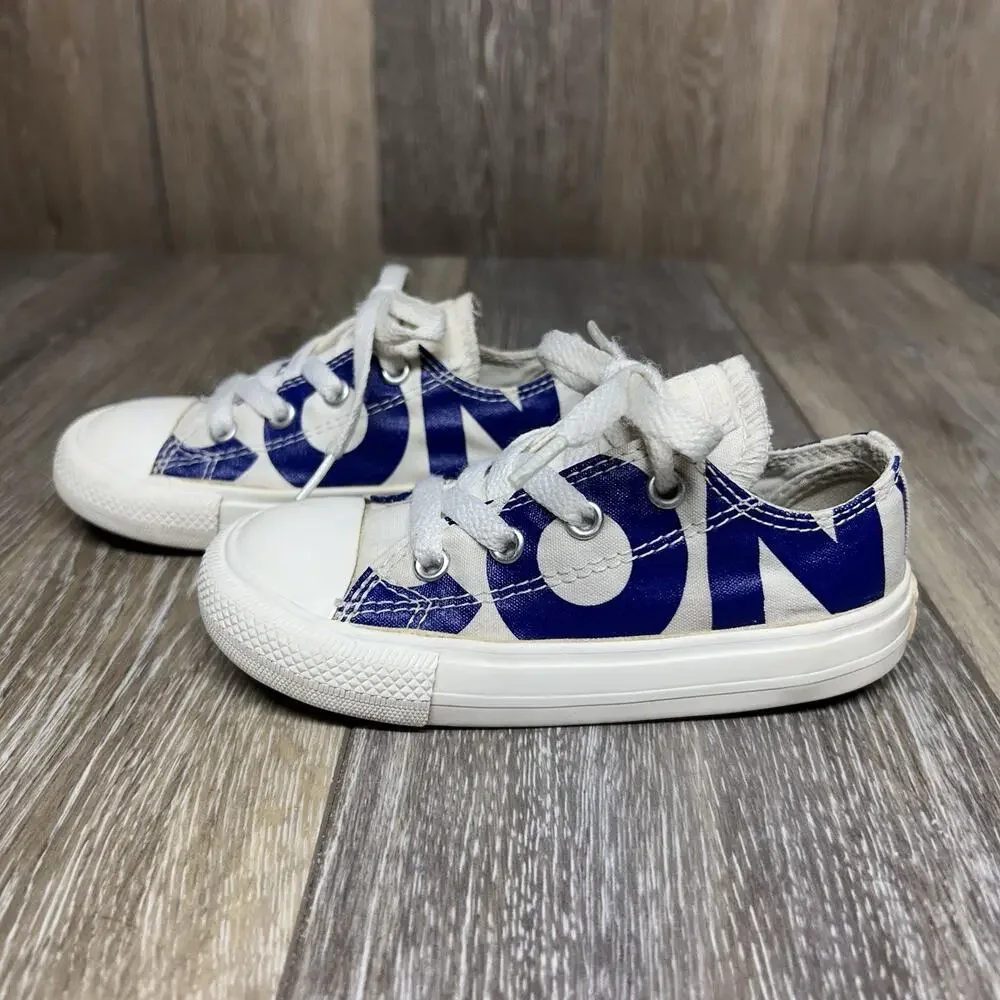 Converse Infant Youth US Size 8 White Blue Lettering Low Top Sneaker Shoes